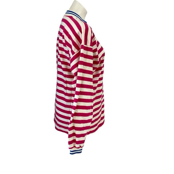 SK Sport Sweatshirt Womens Medium Vintage 1980s Pink Stripe Classic Hipster - Picture 11 of 16